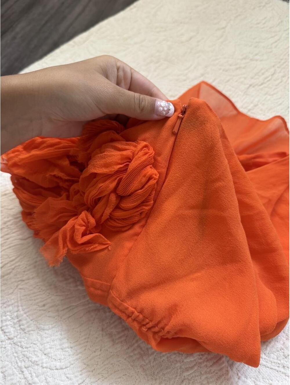 silk bebe orange one shoulder blouse with ruched detail - Picture 4 of 6